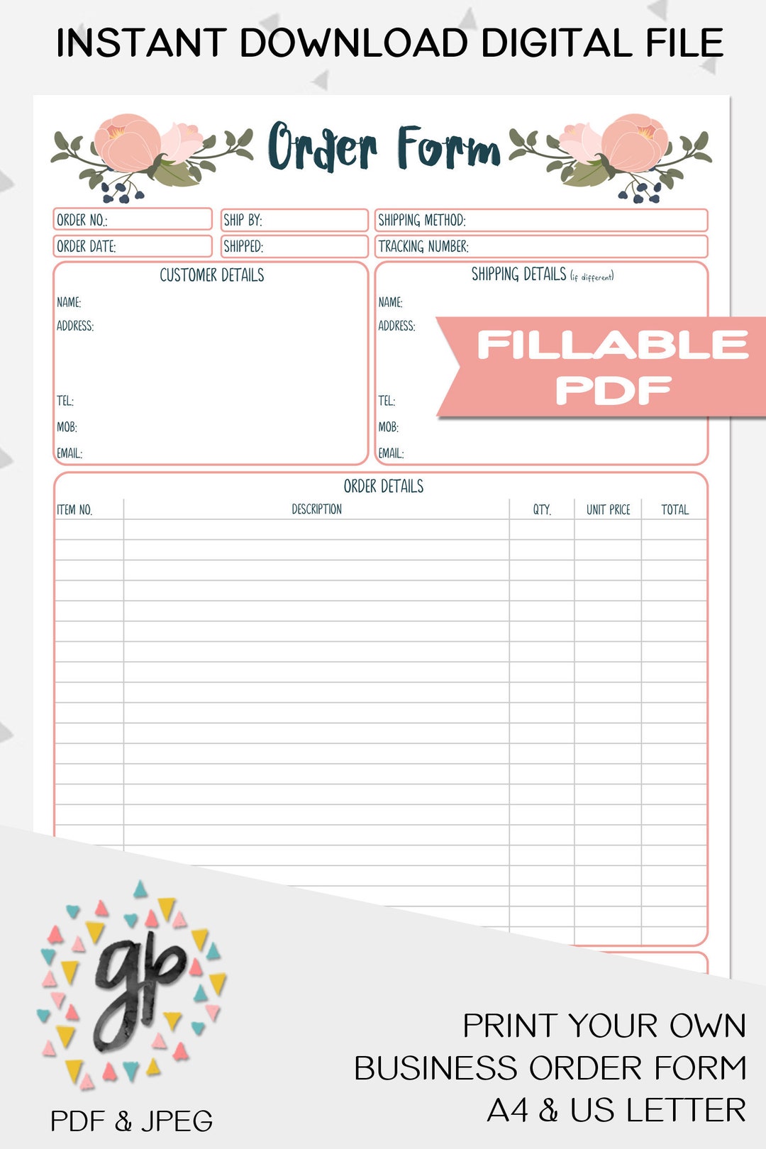 Order Form Printable for Business, Client Order Form Printable, Craft ...