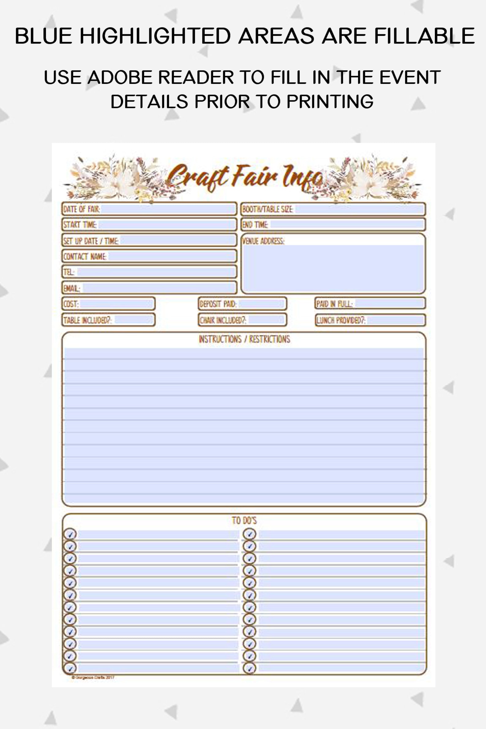 Craft Fair Tracker, Business Planner, Craft Fair Printable, Business ...