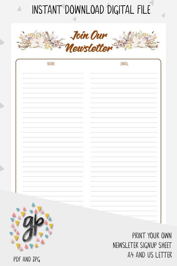 Newsletter Sign Up Sheet Template from i.etsystatic.com