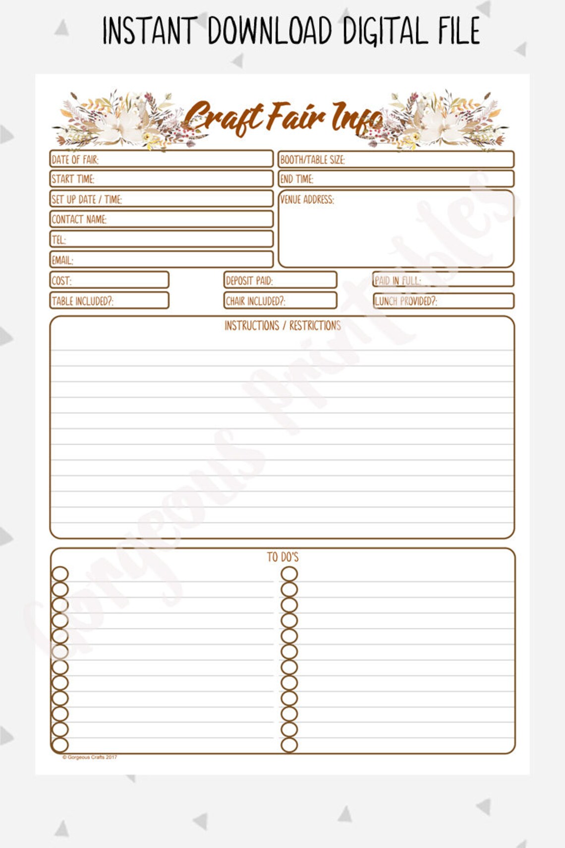 Craft Fair Tracker Business Planner Craft Fair Printable - Etsy