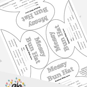 Printable Messy Bun Template, Printable Knitting Tags, Print Your Own Product Tags, Knit Wrapper, Shop Labels, Display Card