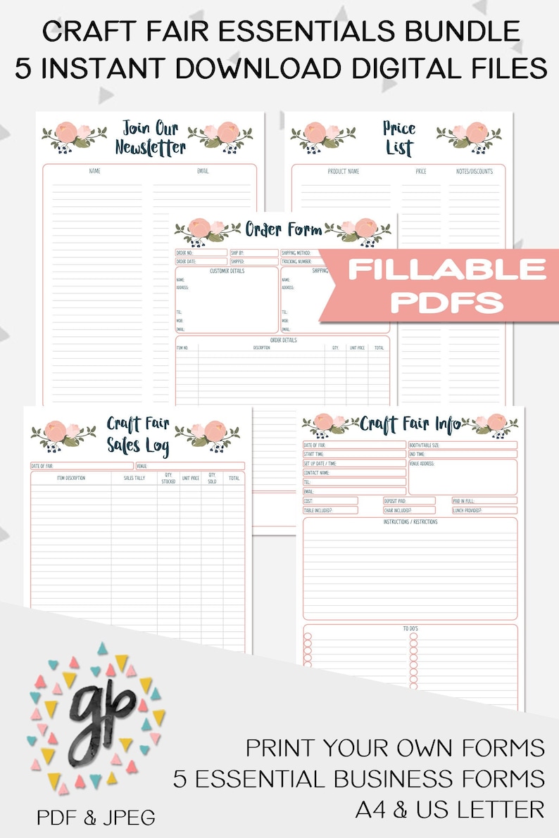 Order Form, Newsletter Sign-up, Craft Fair Info Sheet, Sales Log, Price List, Craft Fair Essentials Bundle of Business Printables, PB1 image 1