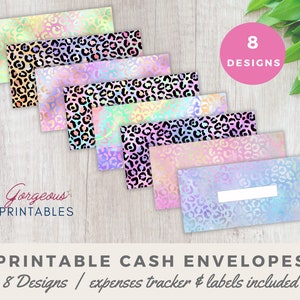 Printable Cash Envelopes System, with expenses tracker & category labels, 8 Bright Leopard Print Budget Envelopes, INSTANT DOWNLOAD CELP1 image 7