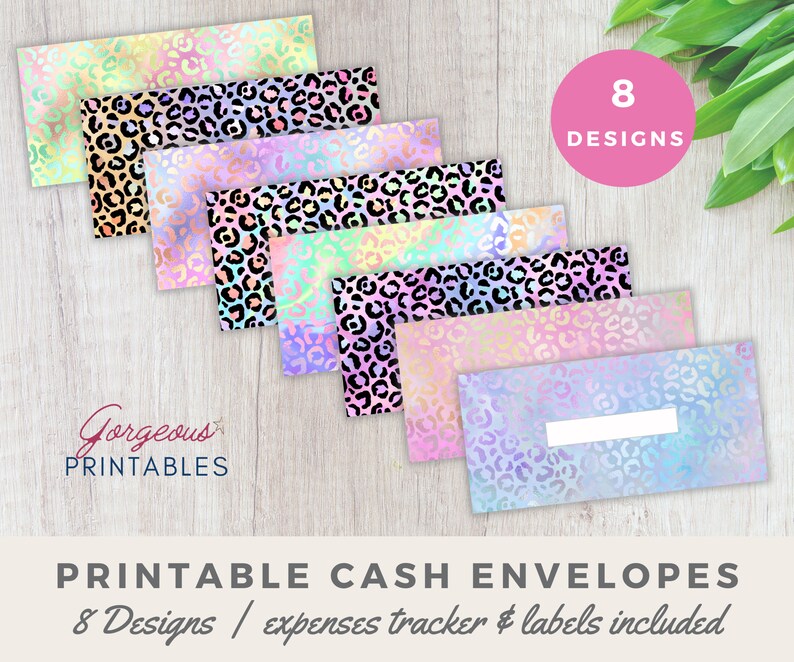 Printable Cash Envelopes System, with expenses tracker & category labels, 8 Bright Leopard Print Budget Envelopes, INSTANT DOWNLOAD CELP1 image 7