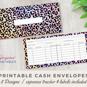 Printable Cash Envelopes System, with expenses tracker & category labels, 8 Bright Leopard Print Budget Envelopes, INSTANT DOWNLOAD CELP1 image 3