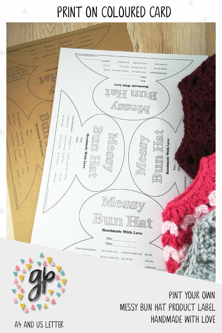 Printable Hang Tags for Messy Bun Hat, Printable Handmade Label ...