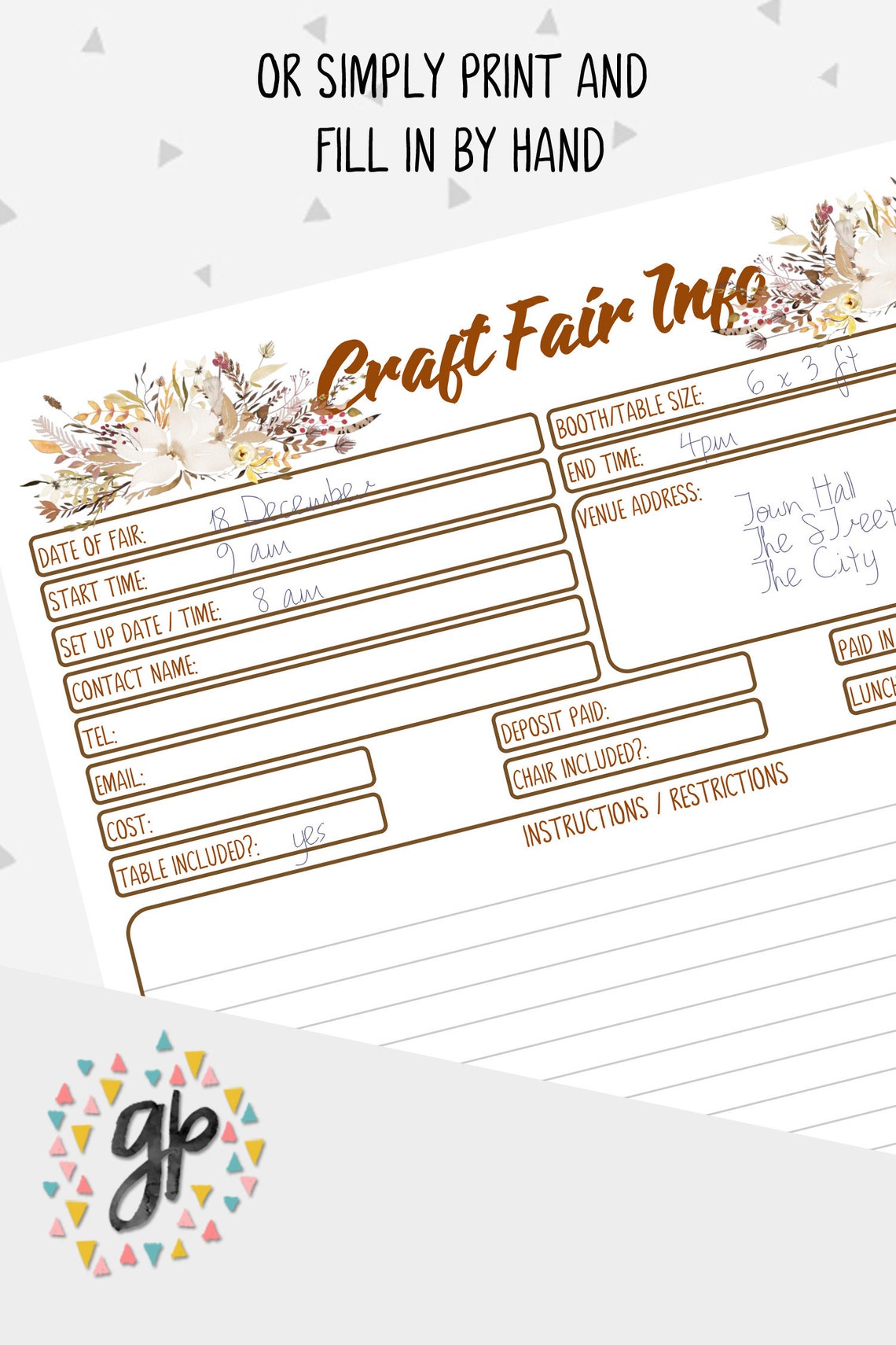 Craft Fair Tracker Business Planner Craft Fair Printable - Etsy