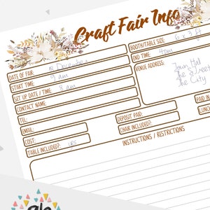 Craft Fair Tracker, Business Planner, Craft Fair Printable, Business ...