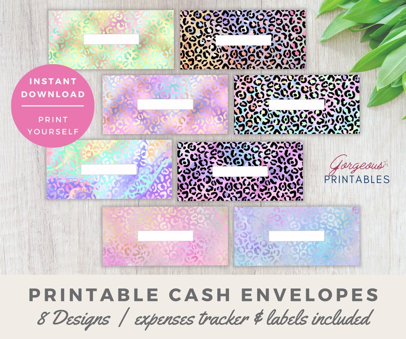 Printable Cash Envelopes System, with expenses tracker & category labels, 8 Bright Leopard Print Budget Envelopes, INSTANT DOWNLOAD CELP1 image 8