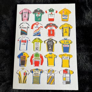 Tarjeta para ciclistas - Maillots de ciclismo retro vintage - Tarjeta de felicitación o nota en blanco - 7 x 5 pulgadas