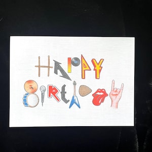 Carte d'anniversaire de fan de musique rock, fan de métaux lourds - carte vierge de 7 x 5 pouces