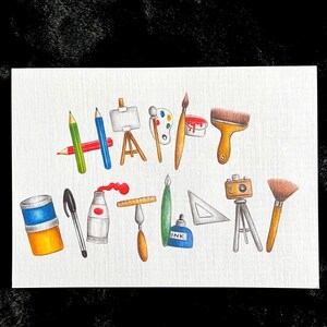 Geburtstagskarte - 18x12cm - Künstlerin, Kunstschülerin blanko