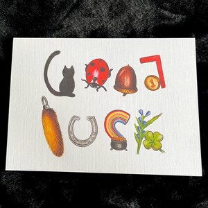 Carte porte-bonheur - lettres de l'alphabet porte-bonheur - vierge à l'intérieur de 7 x 5 pouces
