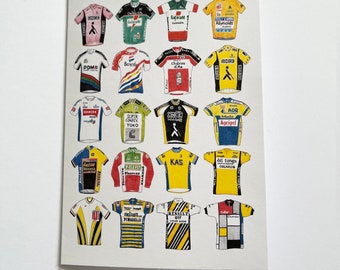 card for cyclist - retro vintage cycling jerseys - blank greeting/notecard - 7x5