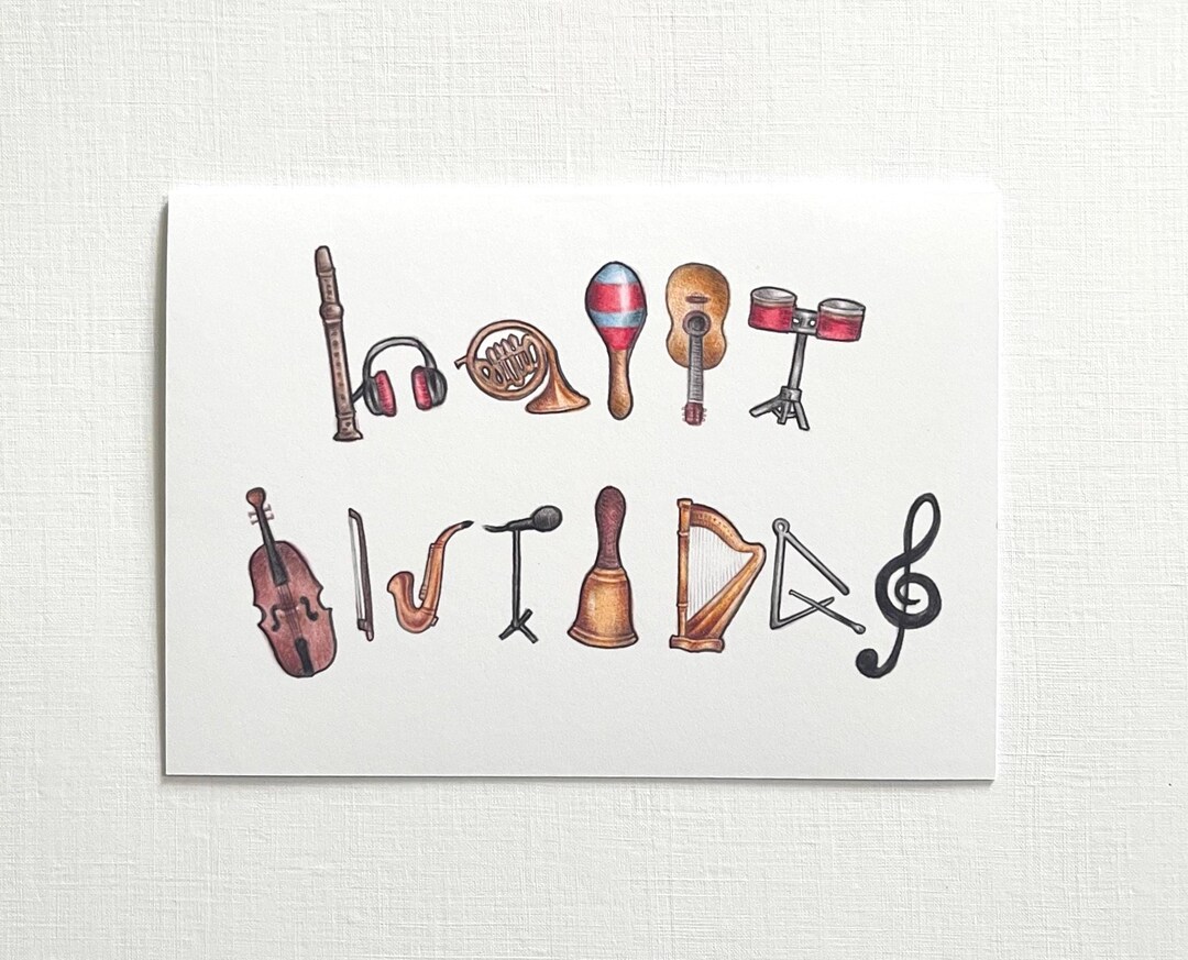 Musical Instrument Birthday Card: Music Lover Themed 7x5 Card - Etsy