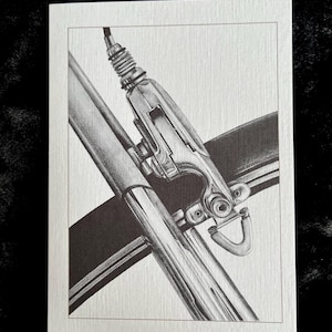 Carte pour cycliste ou fan de cyclisme - Carte de voeux vierge - pièces de vélo de course - impression à partir du dessin original - 7 x 5 pouces