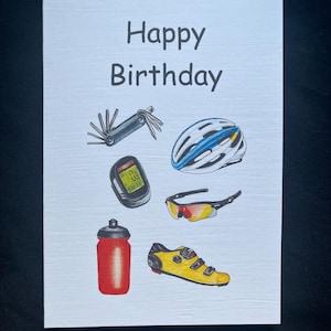 Birthday card - Bike equipment, card for cyclist, biker - 7x5 inch