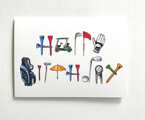 Golfer Birthday Card: Golfing Equipment Design  (7x5 inch)