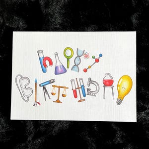 Carte d'anniversaire scientifique, science, étudiant en médecine, équipement scientifique - 7 x 5 pouces - vierge à l'intérieur