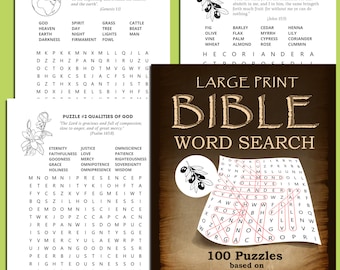 Large Print Bible Word Search 100 Puzzles Based on Various Biblical Themes with Solutions