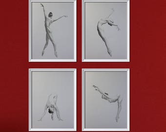 Ballerinaskisstryck, set om 4, balettkonst (digital nedladdning)