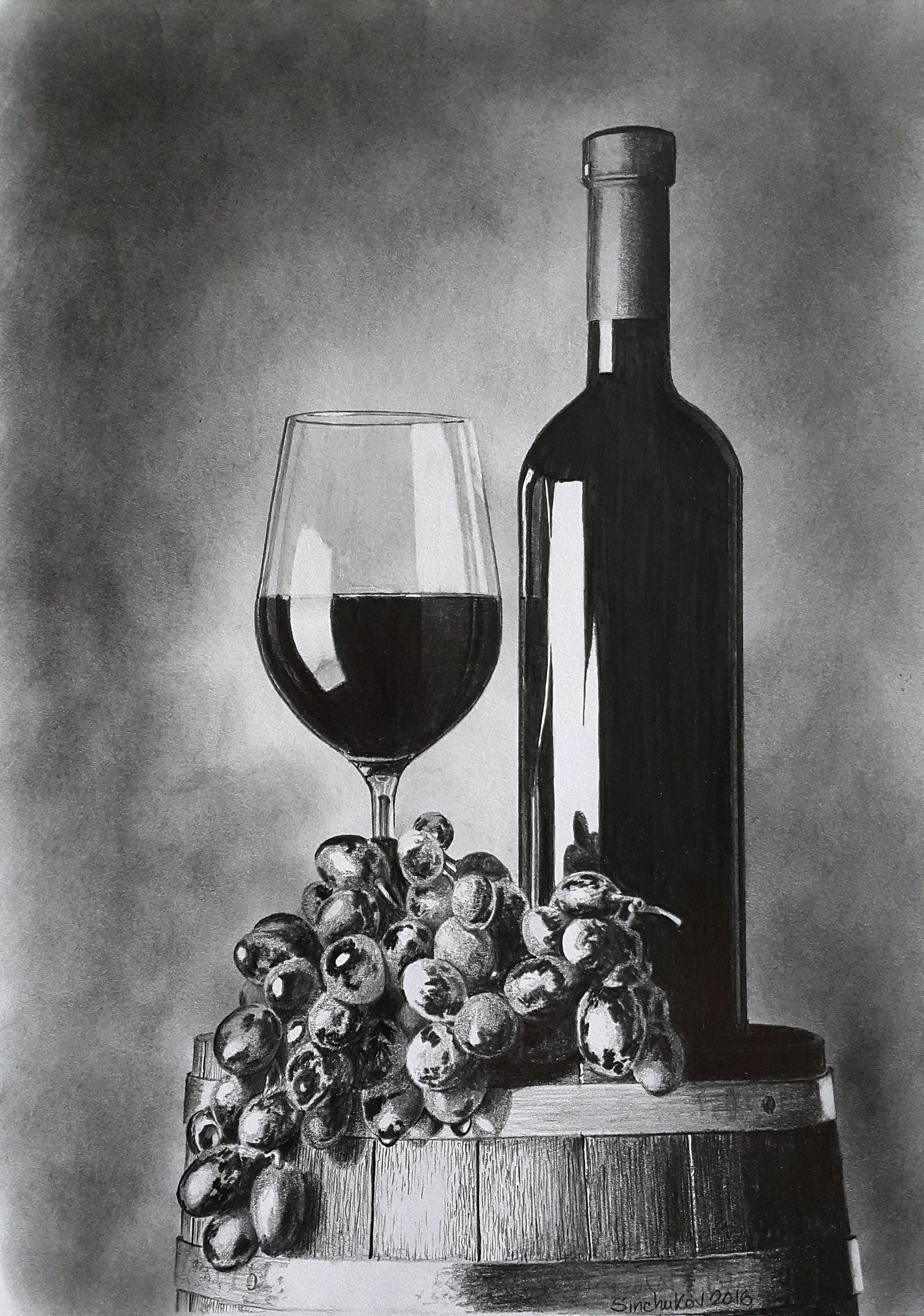 Wine Grapes Still Life Original Pencil Drawing Wall Art Etsy