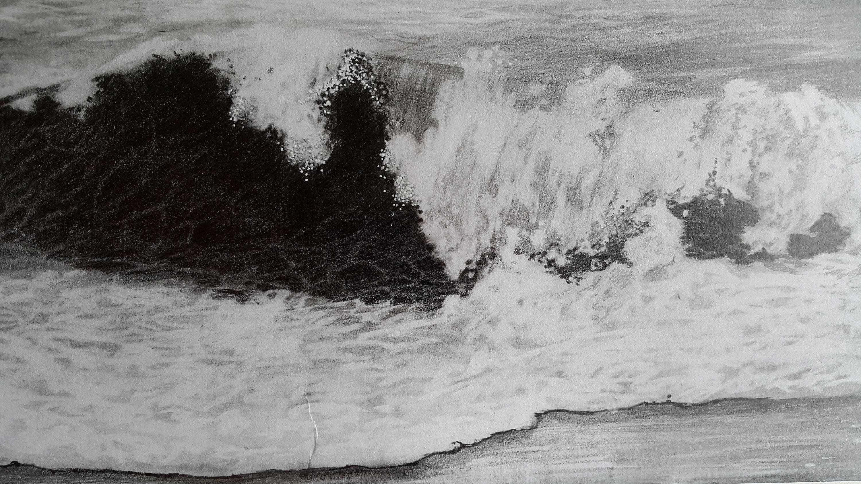 Original große Bleistiftzeichnung des Meeres Wellen Strand | Etsy