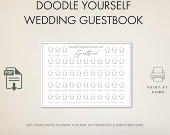 Interactive Wedding Guestbook Playful Doodle Portrait Keepsake guest book alternative ideas to entertain wedding guests for your cards table