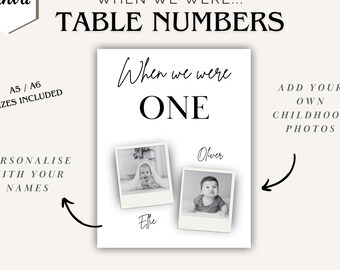 Childhood photo Table Numbers for weddings and parties when we were one table number editable templates for wedding personal touches