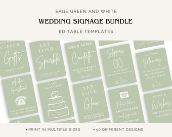 Sage Wedding Sign Template Bundle Modern Minimalist Design welcome sign and table plan template editable DIY wedding decor signage