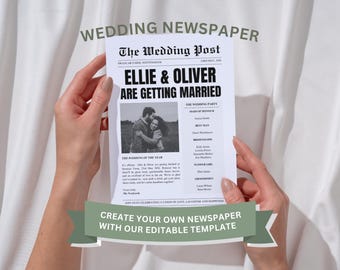 Editable Wedding Newspaper Template DIY Printable Wedding Day Program personalised photos wedding timeline unique wedding idea thank you