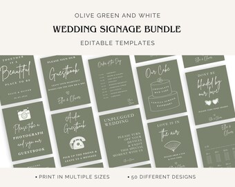 Olive Wedding Sign Template Bundle olive green wedding theme Modern Minimalist Design welcome sign templates editable in canva printables