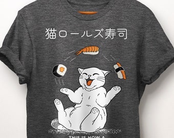 Japanese Shirt. Sushi Shirt. Japanese Gifts. Cat Rolls Sushi. Japanese Streetwear. Harajuku Shirt. Graphic Shirt