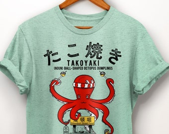 Japans overhemd. Takoyaki-shirt. Octopus ballen shirt. Japanse geschenken. Liefhebber van straatvoedsel. Dotonbori-nachtleven. Grafisch overhemd. Anime-shirt