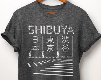 Japanisches Hemd. Shibuya Tokyo Hemd. Japanische Geschenke. Harajuku-Shirt. Reise-Hemd. Reisegeschenk. Kanji-Shirt. Japanische Streetwear