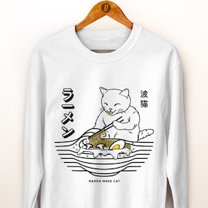 Japanese Cat Sweatshirt. Ramen Sweatshirt. Japanese Wave. Noodle Soup Lover. Anime Sweatshirt. Travel Sweatshirt