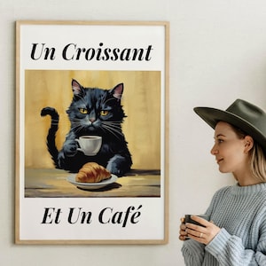 Cat Poster. Bistro Coffee Station Art Print. Retro Kitchen Wall Decor. Cat Lover Gift