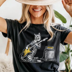 Funny Rock Cat Electric Guitar T-Shirt: Music Lover Gift