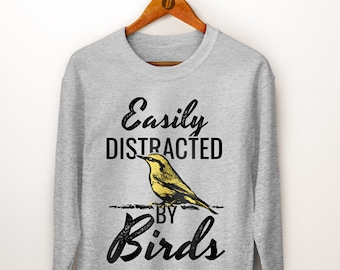 Sweat-shirt facilement distrait par les oiseaux. Pull oiseau. Cadeau pour amoureux des oiseaux. Cadeau biologie. Observateur d'oiseaux. Cadeau photographe