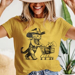 Cowboy Cat Shirt. Funny Cat Shirt. Gift For Cat Owner. Rodent Shirt. Matching Family Shirt. Pushing Shopping Cart