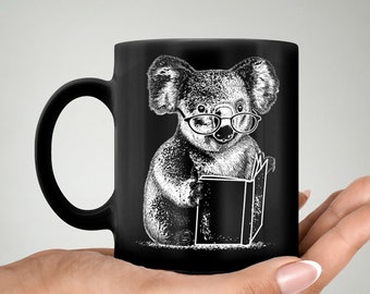 Koala Tea Mug. Animal Mug. Koala Gifts. Koala Bear Mug. Koala Reading Mug. Graphic Coffee Mug