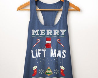 Merry Liftmas Christmas Workout Tank Top. Ugly Christmas. Fitness apparel. Womens christmas. Fitness Gift. Workout Tank. Racerback Tank