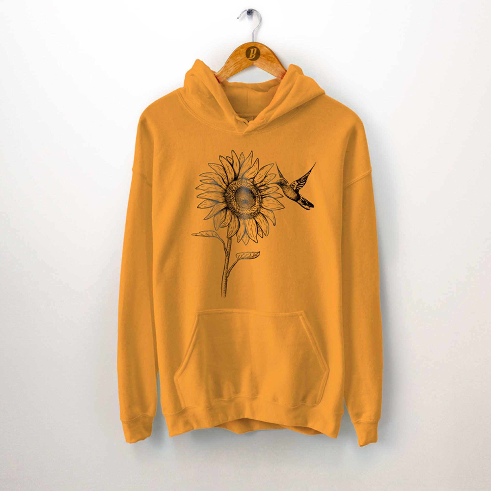Sunflower Bird Hoodie: Botanical Print, Plant Lover Gift