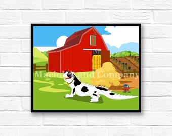 Iguana, Cow, Farm, Barn, Children's Book Art, Wall Art, Nursery Room Art, instant download, digital print, digital art, 8x10