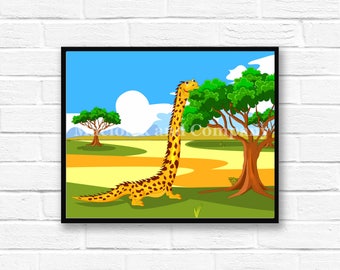 Iguana, Giraffe, Children's Book Art, Wall Art, Nursery Room Art, instant download, digital print, digital art, 8x10