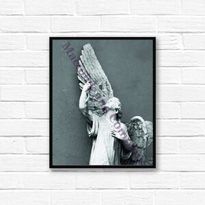 Angel, Aartsengel, Europese beeld, foto, kunst aan de muur, Tsjechische standbeeld, instant download, digitale print, digitale kunst, 8 x 10, zwart-wit