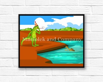 Iguana, Alligator, Children's Book Art, Wall Art, Nursery Room Art, instant download, digital print, digital art, 8x10