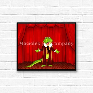 Iguana, Opera, Tenor, Children&#39;s Book Art, Wall Art, Nursery Room Art, instant download, digital print, digital art, 8x10