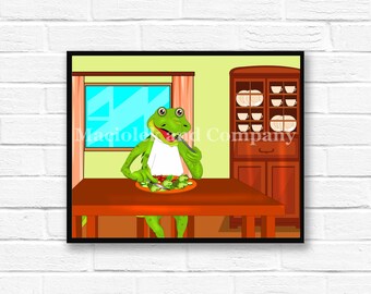 Iguana, Children's Book Art, Wall Art, Nursery Room Art, instant download, digital print, digital art, 8x10