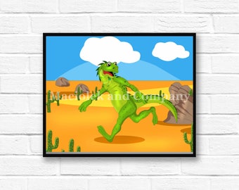 Iguana, Desert, Cactus, Children's Book Art, Wall Art, Nursery Room Art, instant download, digital print, digital art, 8x10